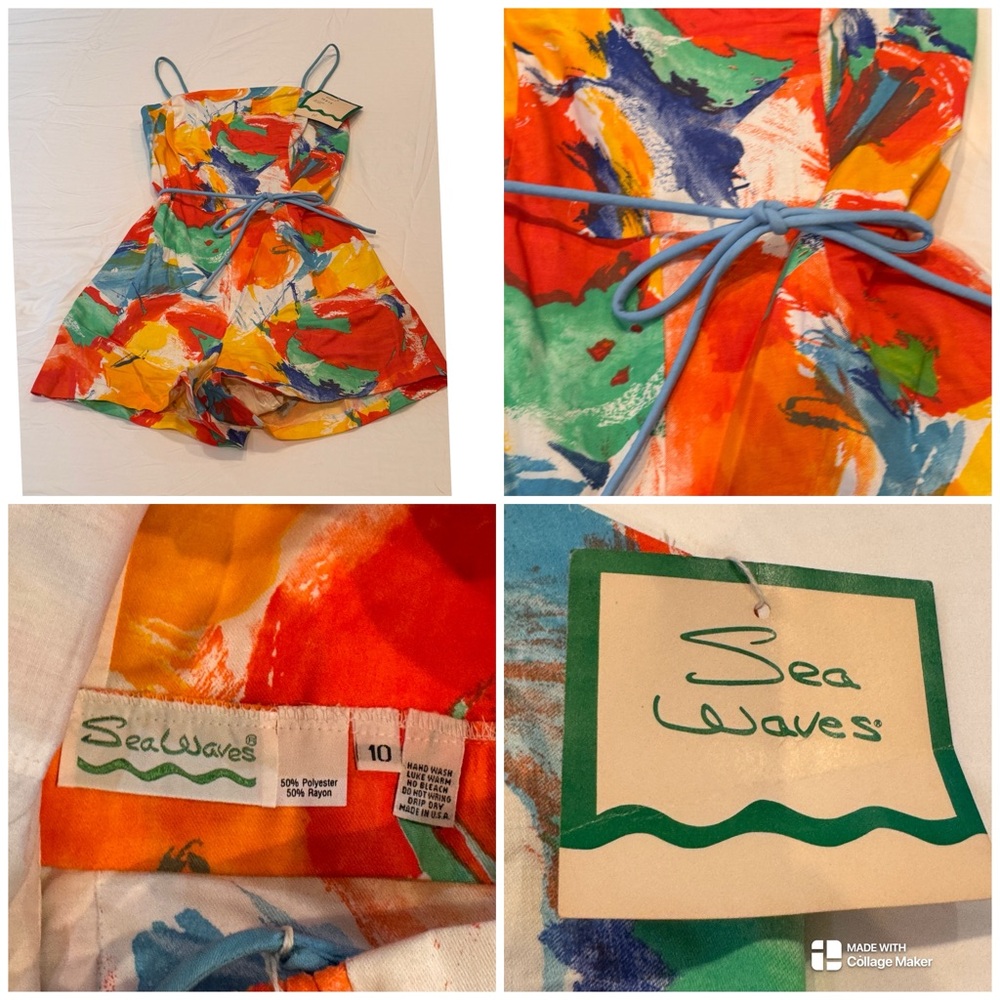 Vtg 70s Deadstock Sea Waves Belted Swim/Beach Romper New with Original tags.